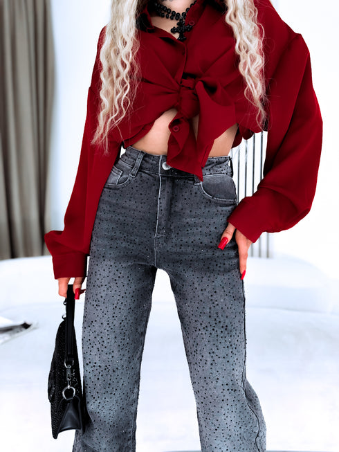 LUX džinsa bikses ar kristāliem "FULL MOON" T6003-7 - GRAFĪTA